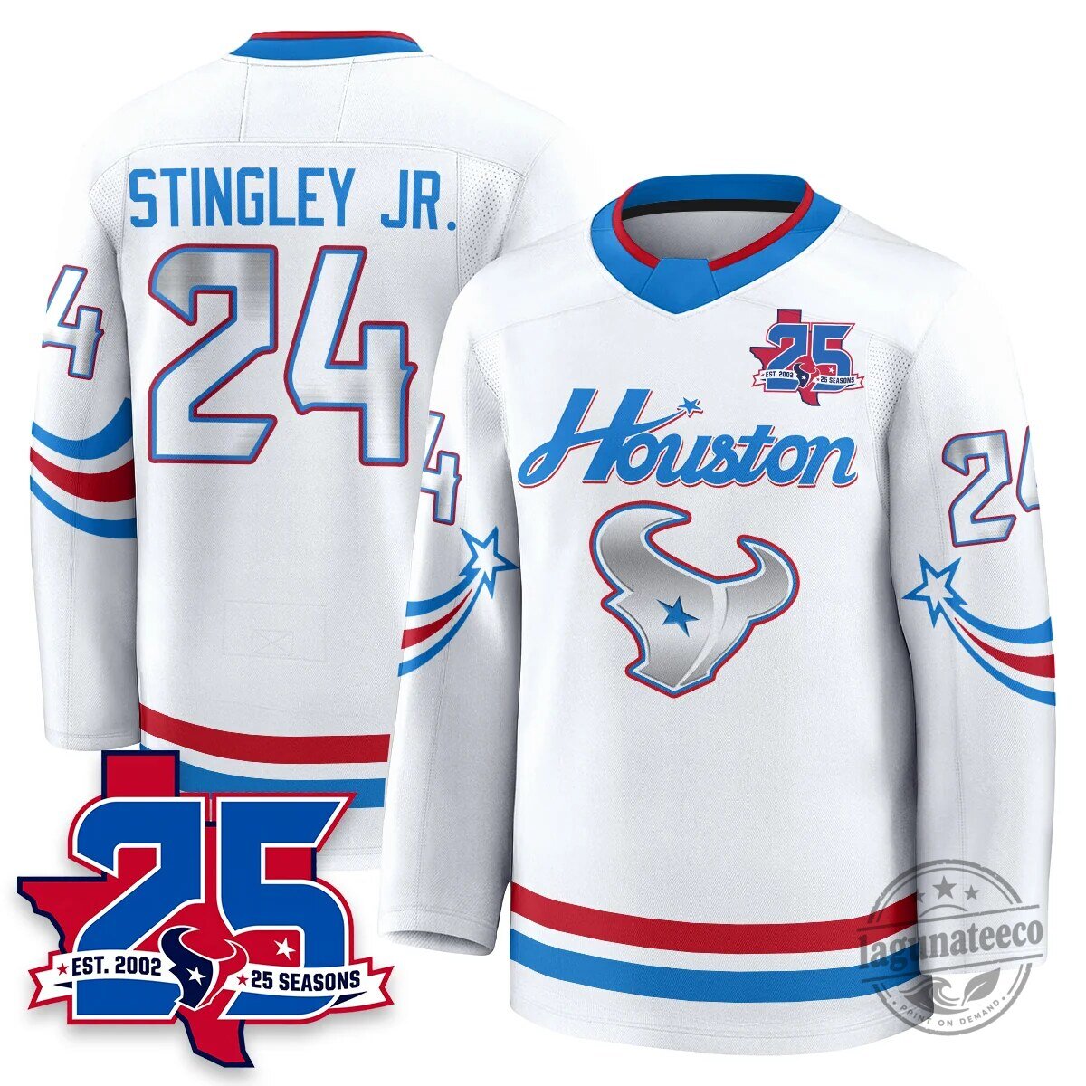 Houston Texans White 25 Seasons Anniversary Stroud Number 7 Hockey Jersey 30 Houston Texans White 25 Seasons Anniversary Stroud Number 7 Hockey Jersey