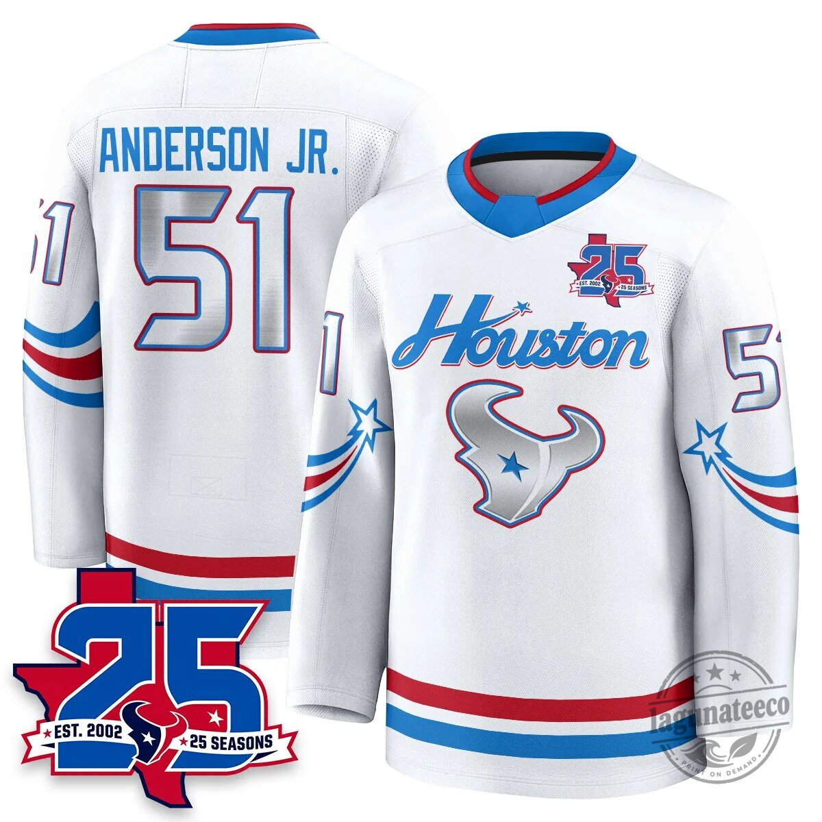 Houston Texans White 25 Seasons Anniversary Stroud Number 7 Hockey Jersey 31 Houston Texans White 25 Seasons Anniversary Stroud Number 7 Hockey Jersey