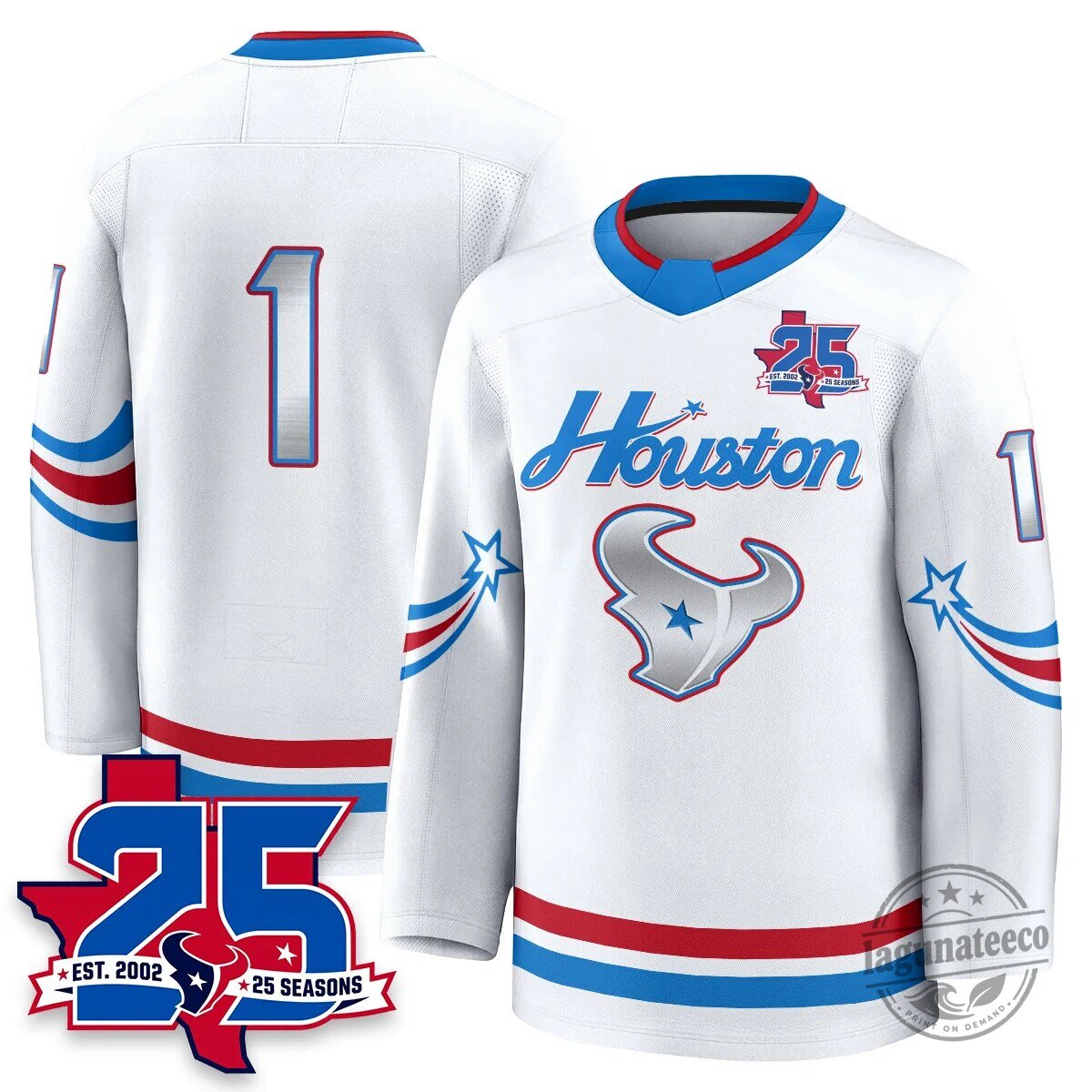 Houston Texans White 25 Seasons Anniversary Stroud Number 7 Hockey Jersey 34 Houston Texans White 25 Seasons Anniversary Stroud Number 7 Hockey Jersey