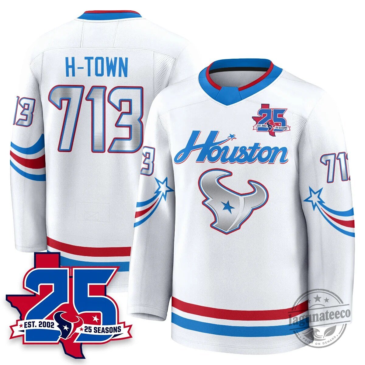 Houston Texans White 25 Seasons Anniversary Stroud Number 7 Hockey Jersey 35 Houston Texans White 25 Seasons Anniversary Stroud Number 7 Hockey Jersey