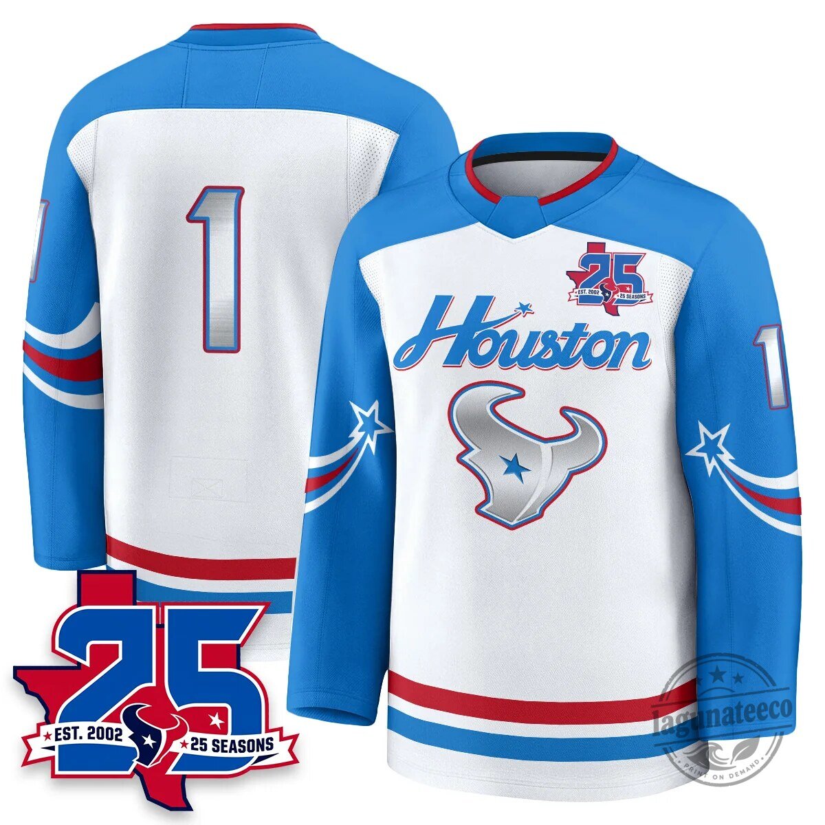 Houston Texans White 25 Seasons Anniversary Stroud Number 7 Hockey Jersey 46 Houston Texans White 25 Seasons Anniversary Stroud Number 7 Hockey Jersey
