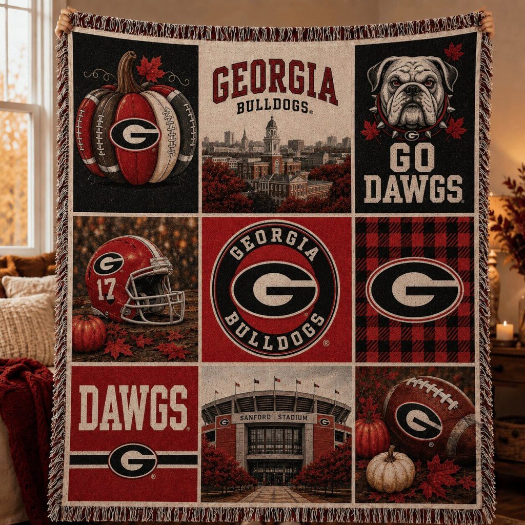 Georgia Bulldogs Football Autumn Fall Season Woven Blanket Georgia Bulldogs Football Autumn Fall Season Woven Blanket
