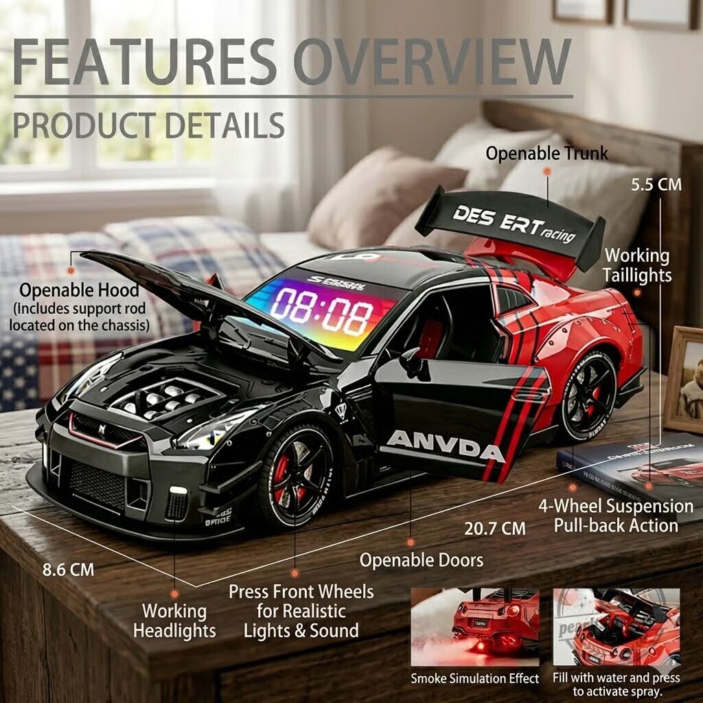 Nissan GTR R35 Liberty Walk Racing Car Model Alarm Clock 3 Nissan GTR R35 Liberty Walk Racing Car Model Alarm Clock