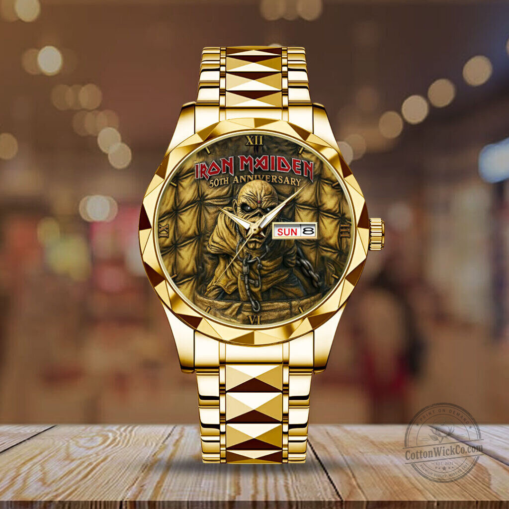 Iron Maiden Eddie The Trooper 50th Anniversary Gold Tone Wrist Watch 6 Iron Maiden Eddie The Trooper 50th Anniversary Gold Tone Wrist Watch
