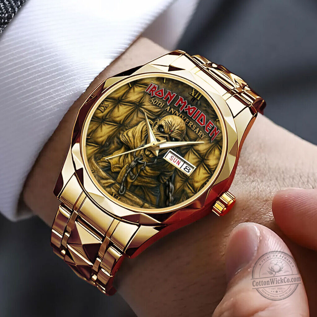 Iron Maiden Eddie The Trooper 50th Anniversary Gold Tone Wrist Watch 7 Iron Maiden Eddie The Trooper 50th Anniversary Gold Tone Wrist Watch