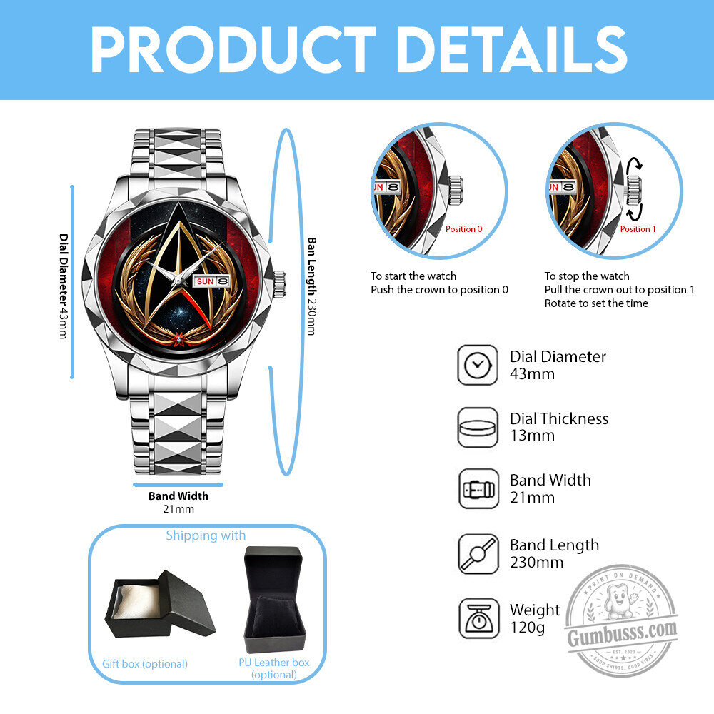 Star Trek United Federation of Planets Gold Tone Stainless Steel Quartz Watch 7 Star Trek United Federation of Planets Gold Tone Stainless Steel Quartz Watch