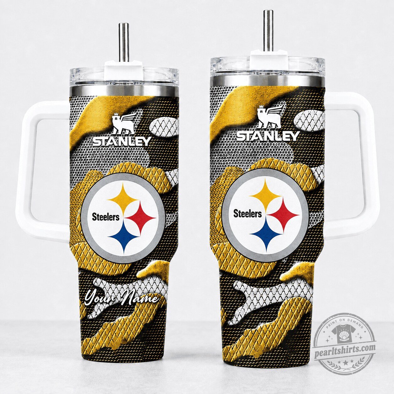 Pittsburgh Steelers Stanley Tumbler with Custom Name, NFL Football Team Fan Gift