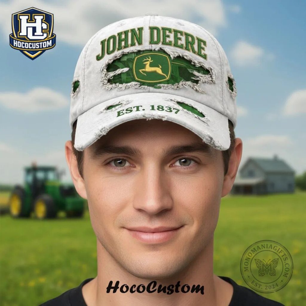 John Deere Distressed Logo Baseball Cap Hat, Vintage Established 1837 12 John Deere Distressed Logo Baseball Cap Hat, Vintage Established 1837