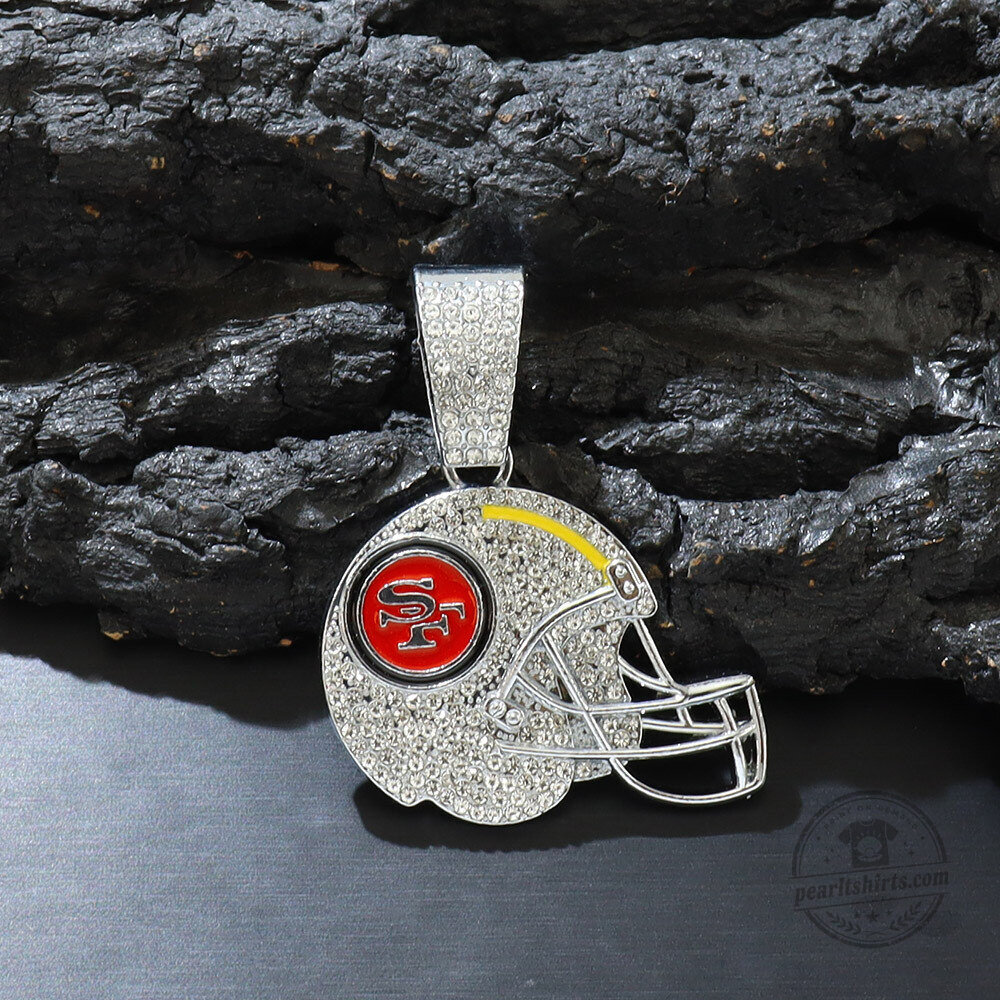 San Francisco 49ers Football Helmet Gold Chain Necklace with Rhinestones 4 San Francisco 49ers Football Helmet Gold Chain Necklace with Rhinestones