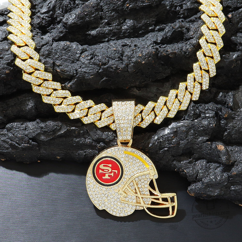 San Francisco 49ers Football Helmet Gold Chain Necklace with Rhinestones 5 San Francisco 49ers Football Helmet Gold Chain Necklace with Rhinestones