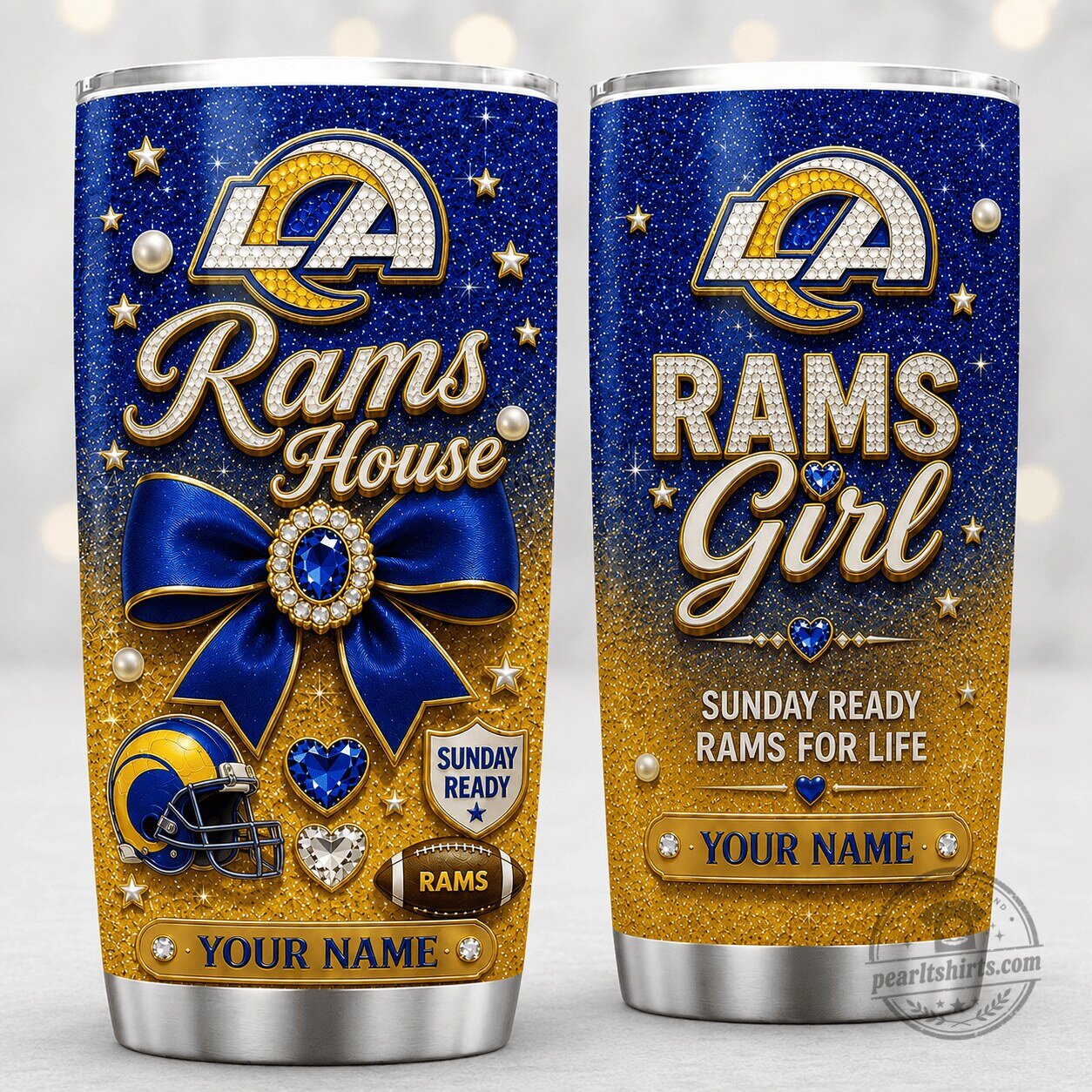 Los Angeles Rams Football Team Glitter Design Stainless Steel Tumbler