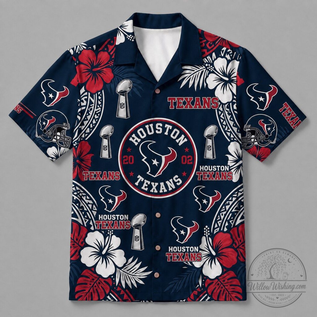 Houston Texans Football Fan Hawaiian Shirt National Football League Tropical Summer Houston Texans Football Fan Hawaiian Shirt National Football League Tropical Summer