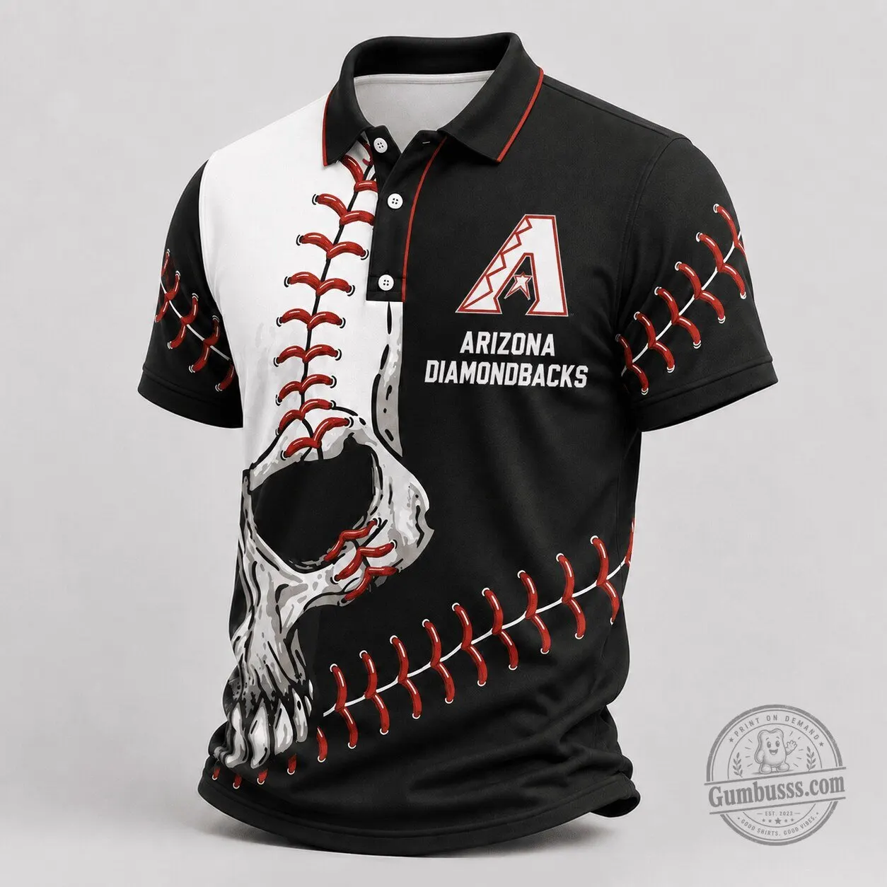 Arizona Diamondbacks MLB Baseball Polo Shirt Skull Stitch Design