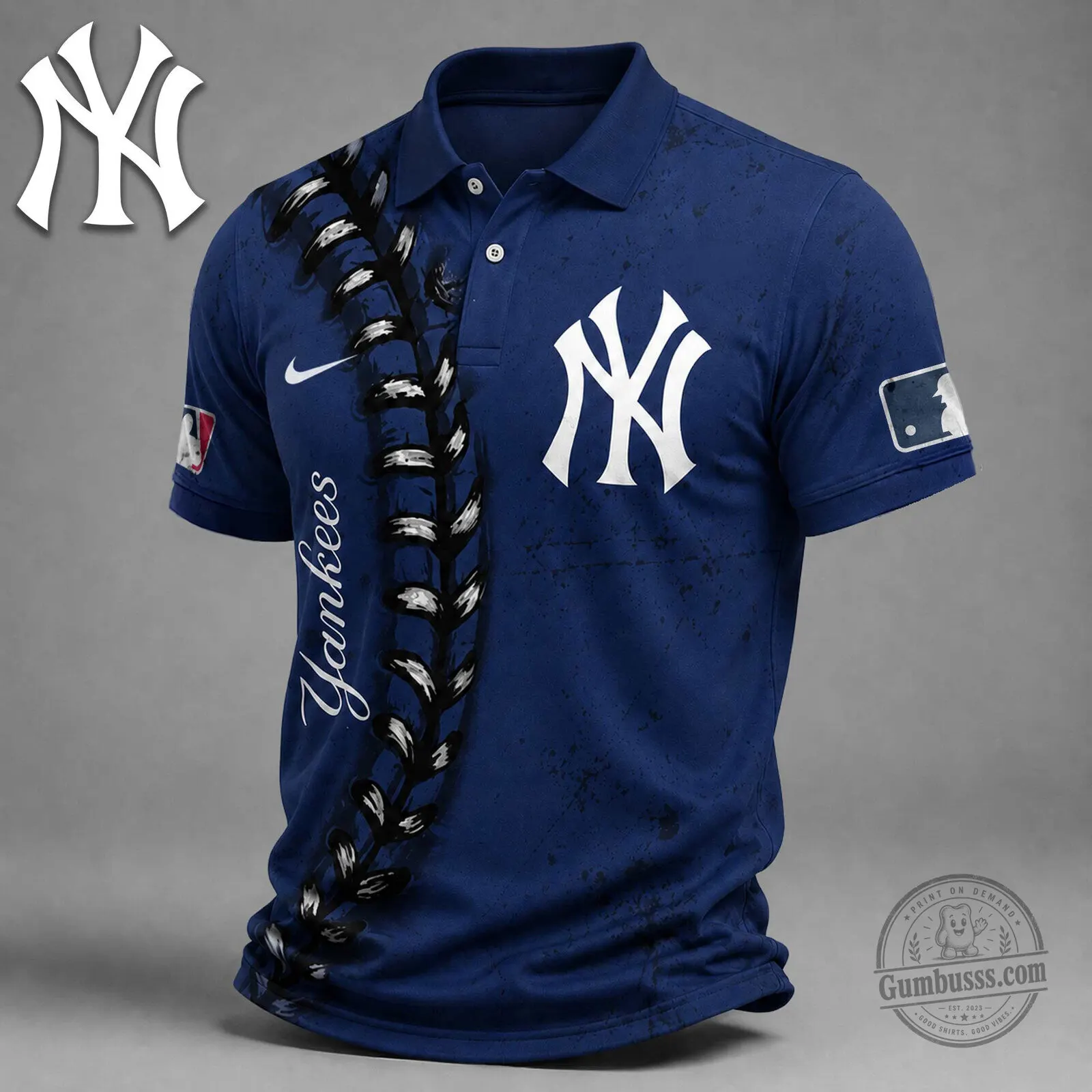 New York Yankees MLB Baseball Polo Shirt with Stitched Design
