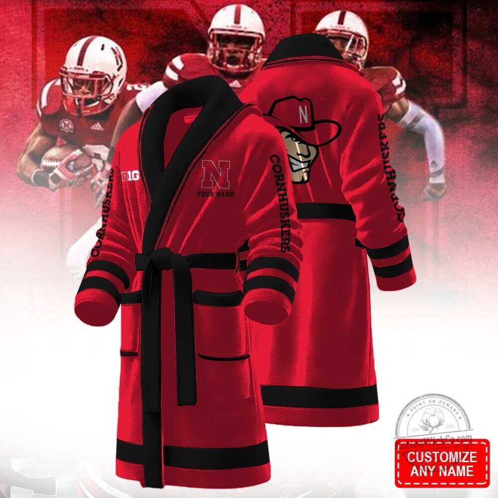 Nebraska Cornhuskers Personalized Football Team Red Bathrobe 5 Nebraska Cornhuskers Personalized Football Team Red Bathrobe