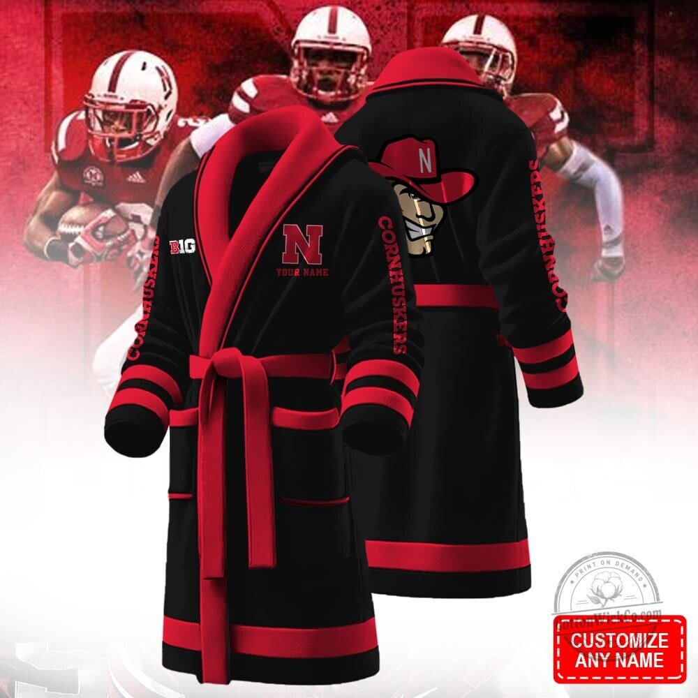 Nebraska Cornhuskers Personalized Football Team Red Bathrobe 6 Nebraska Cornhuskers Personalized Football Team Red Bathrobe