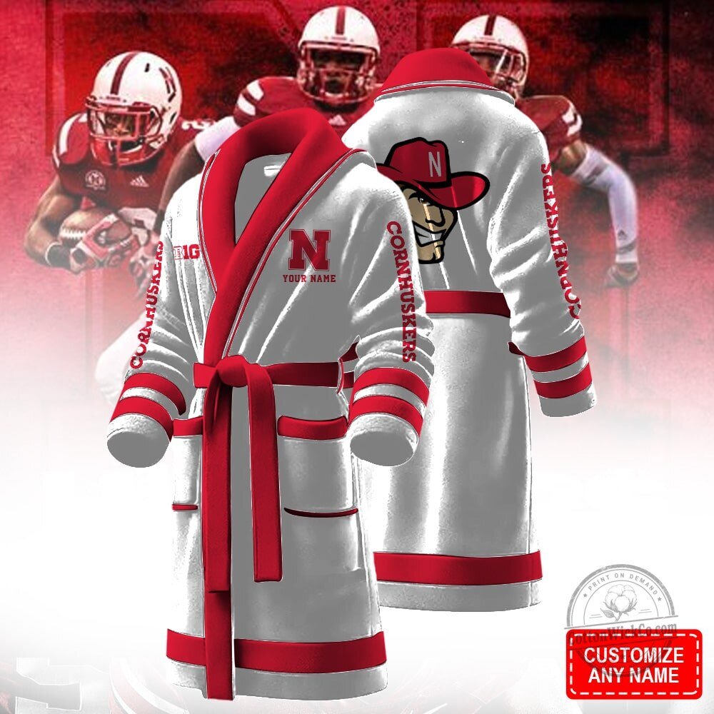 Nebraska Cornhuskers Personalized Football Team Red Bathrobe 7 Nebraska Cornhuskers Personalized Football Team Red Bathrobe