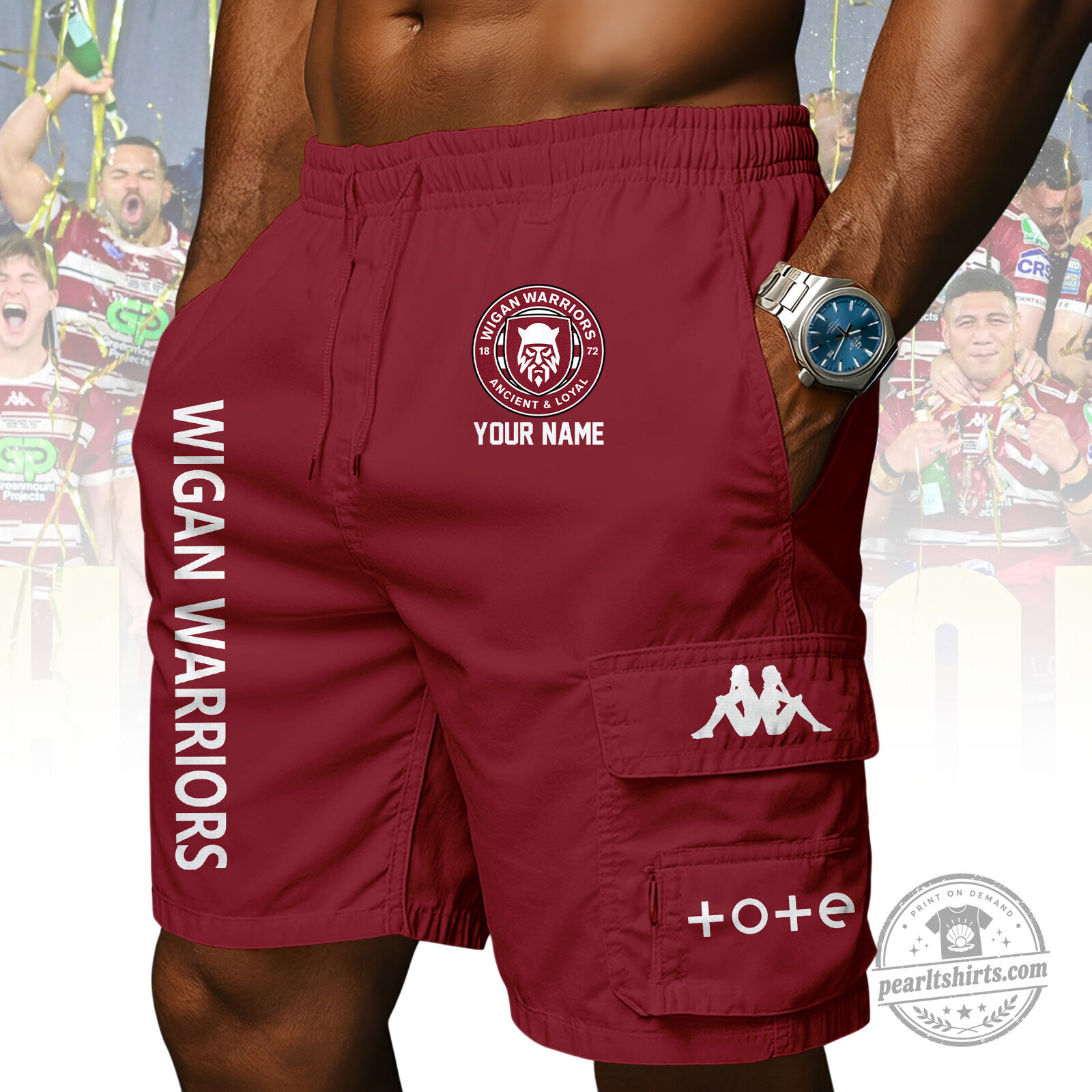 Maroon Cargo Shorts for Wigan Warriors Rugby League Football Club