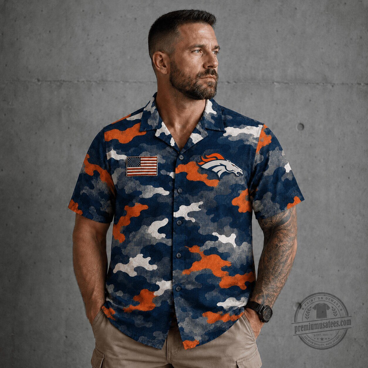 Denver Broncos US Military Camouflage Hawaiian Shirt