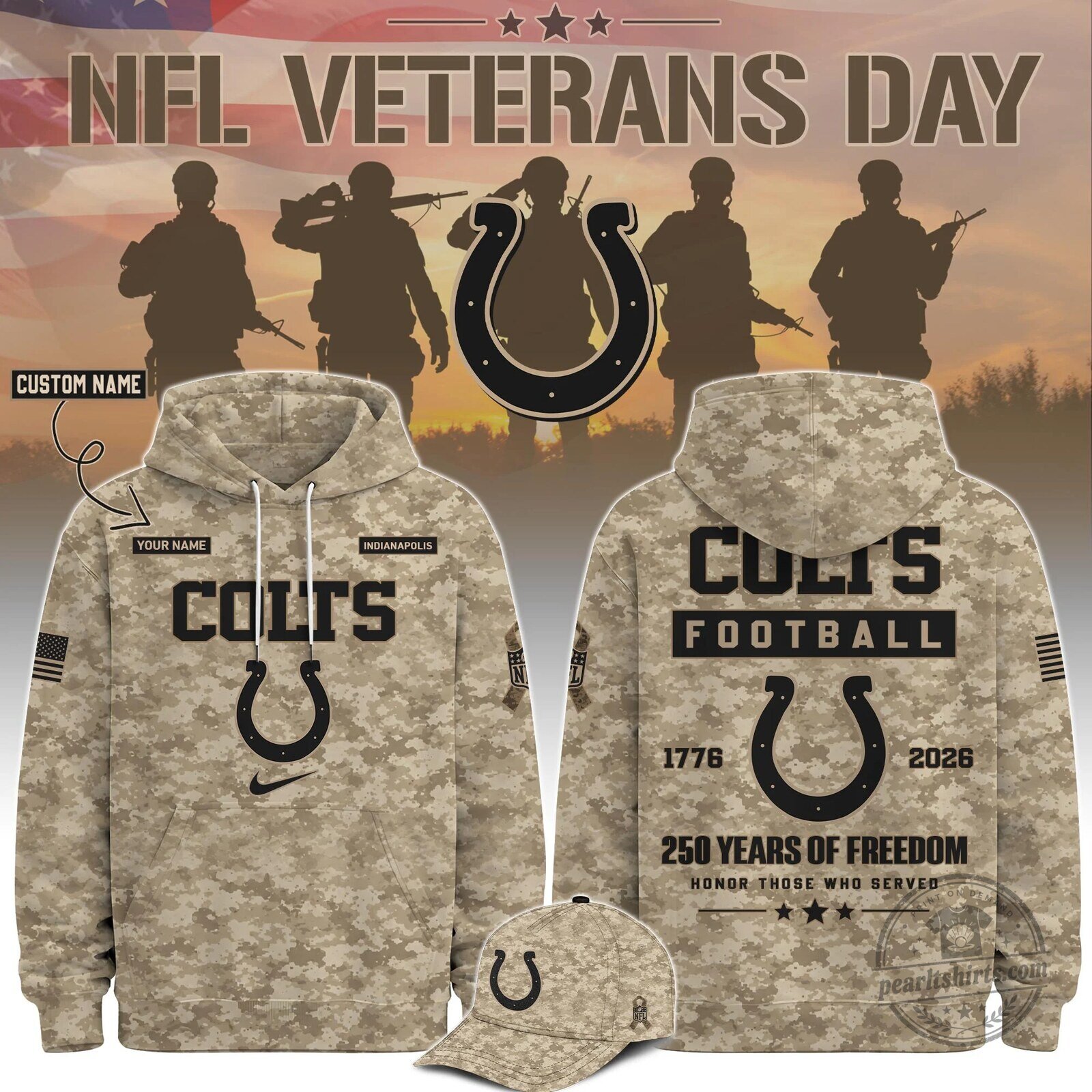 Indianapolis Colts NFL Veterans Day 250 Years of Freedom Camouflage Hoodie