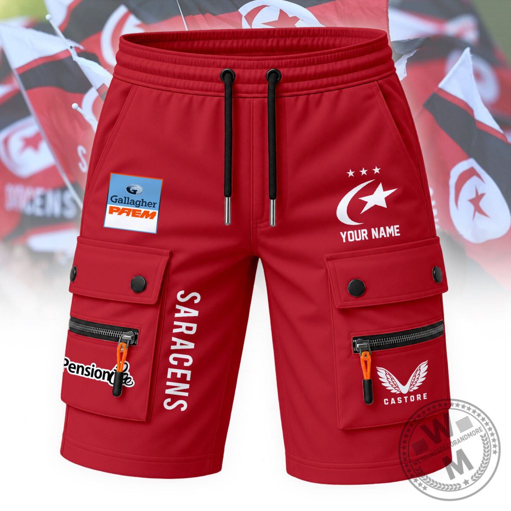Saracens Rugby Football Club Red Cargo Shorts with Pockets 35 Saracens Rugby Football Club Red Cargo Shorts with Pockets