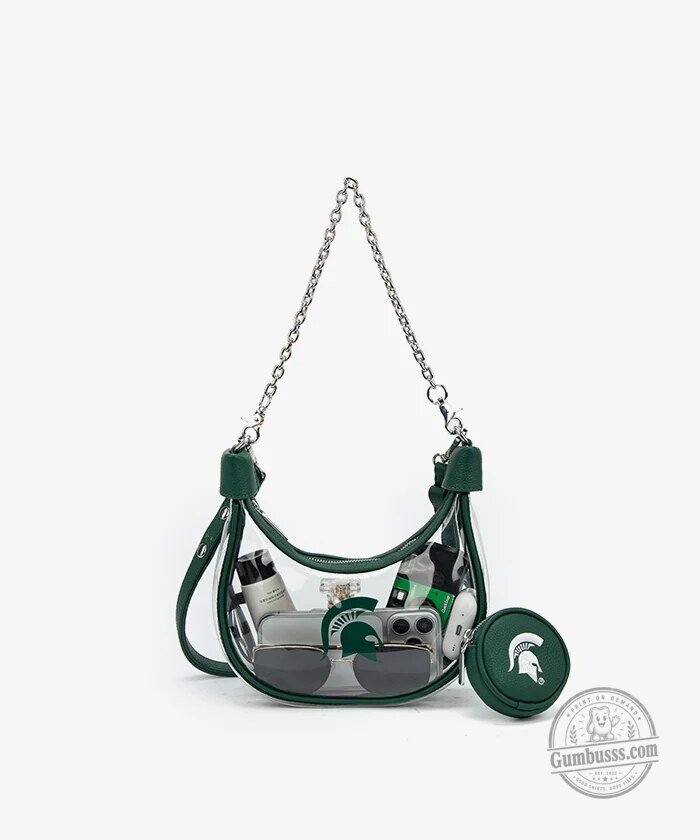 Michigan State Spartans Clear Crescent Shoulder Bag with Coin Purse 15 Michigan State Spartans Clear Crescent Shoulder Bag with Coin Purse