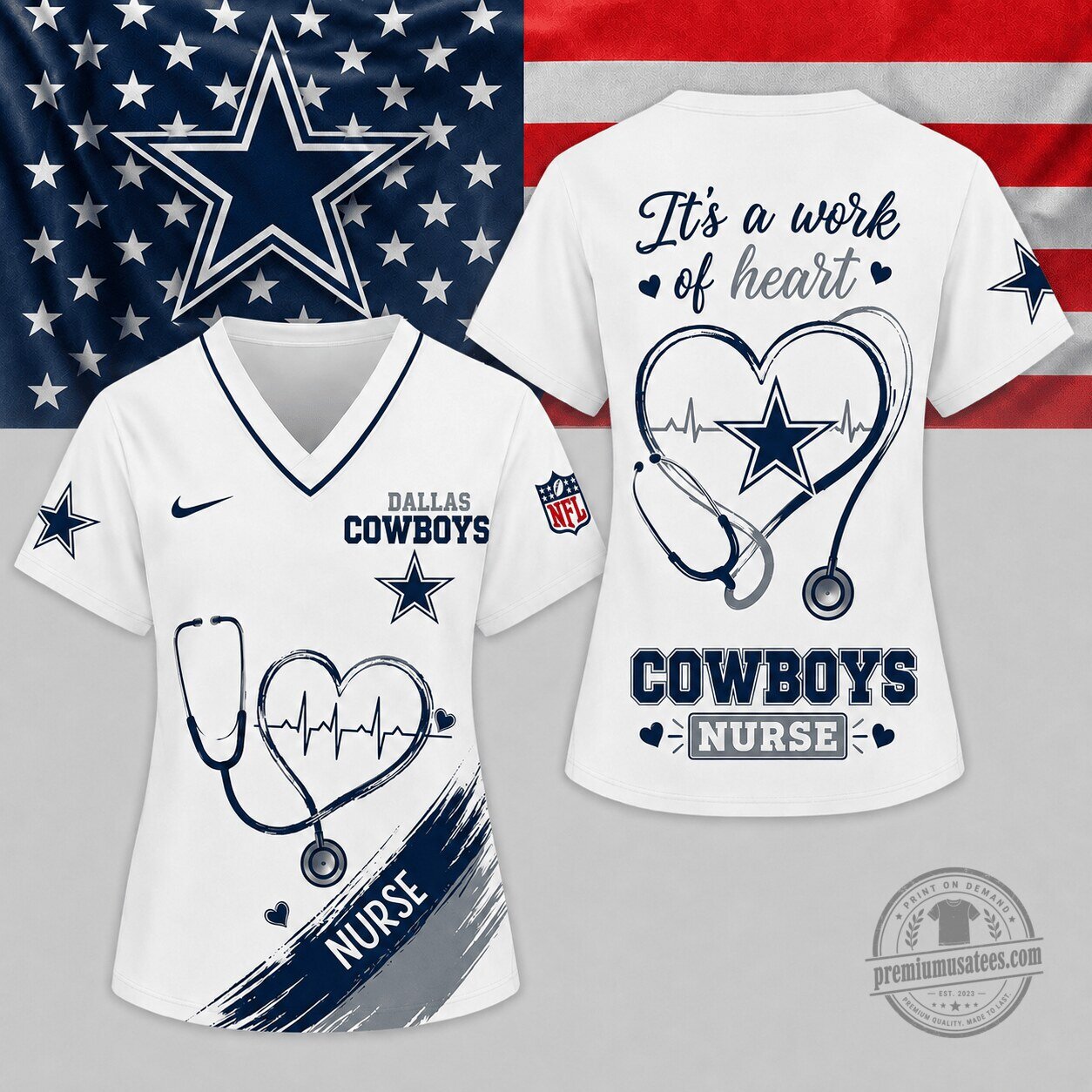 Dallas Cowboys Nurse Work of Heart V-Neck T-Shirt