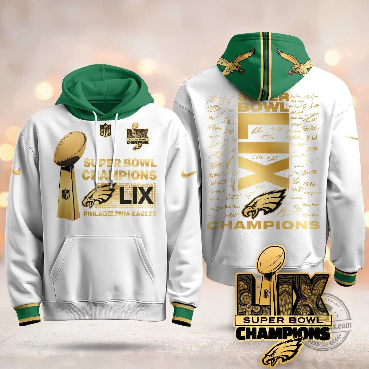 Philadelphia Eagles Super Bowl LIX Champions Roster Signing Gold Hoodie