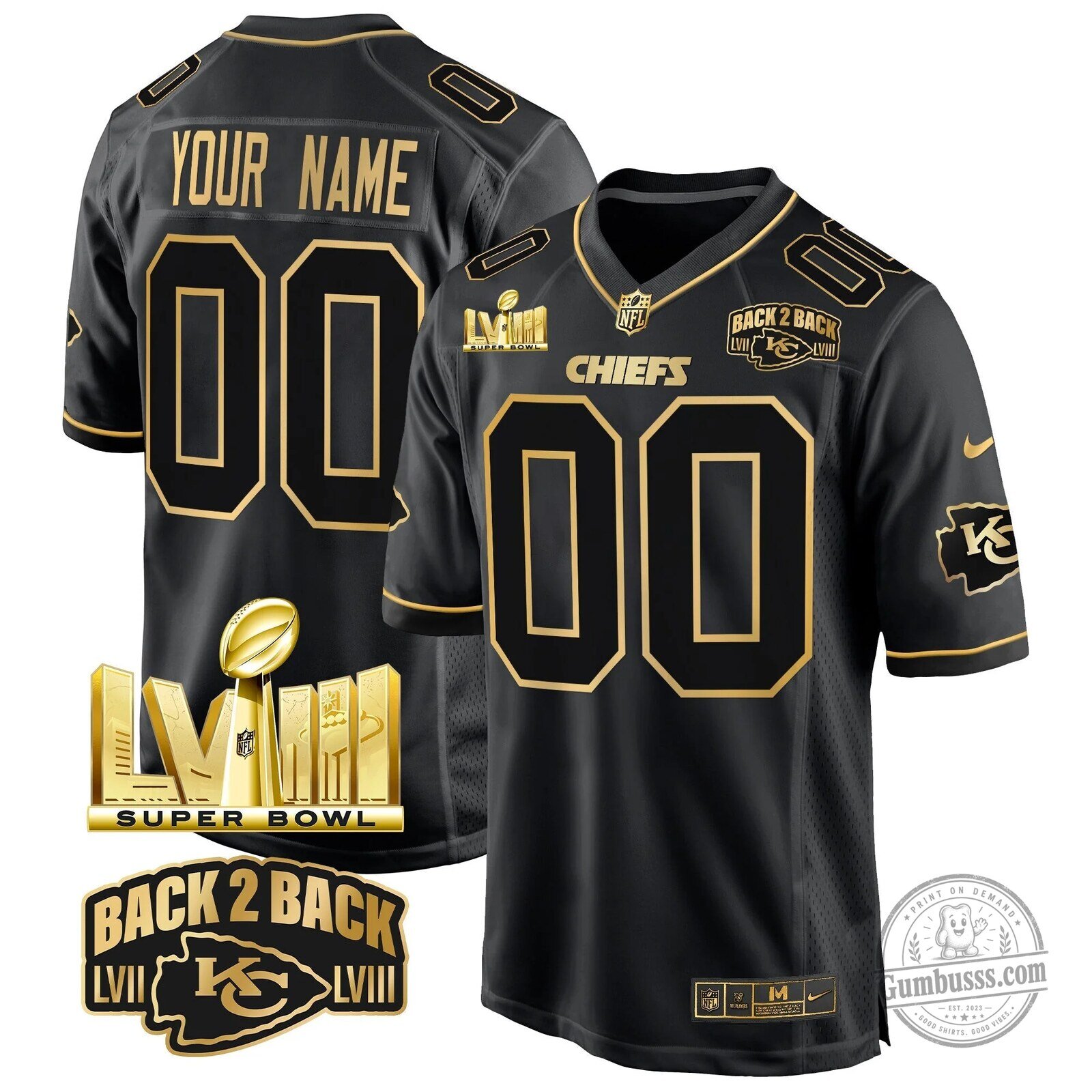 Kansas City Chiefs Super Bowl LVIII Back 2 Back Black Football Jersey 7 Kansas City Chiefs Super Bowl LVIII Back 2 Back Black Football Jersey