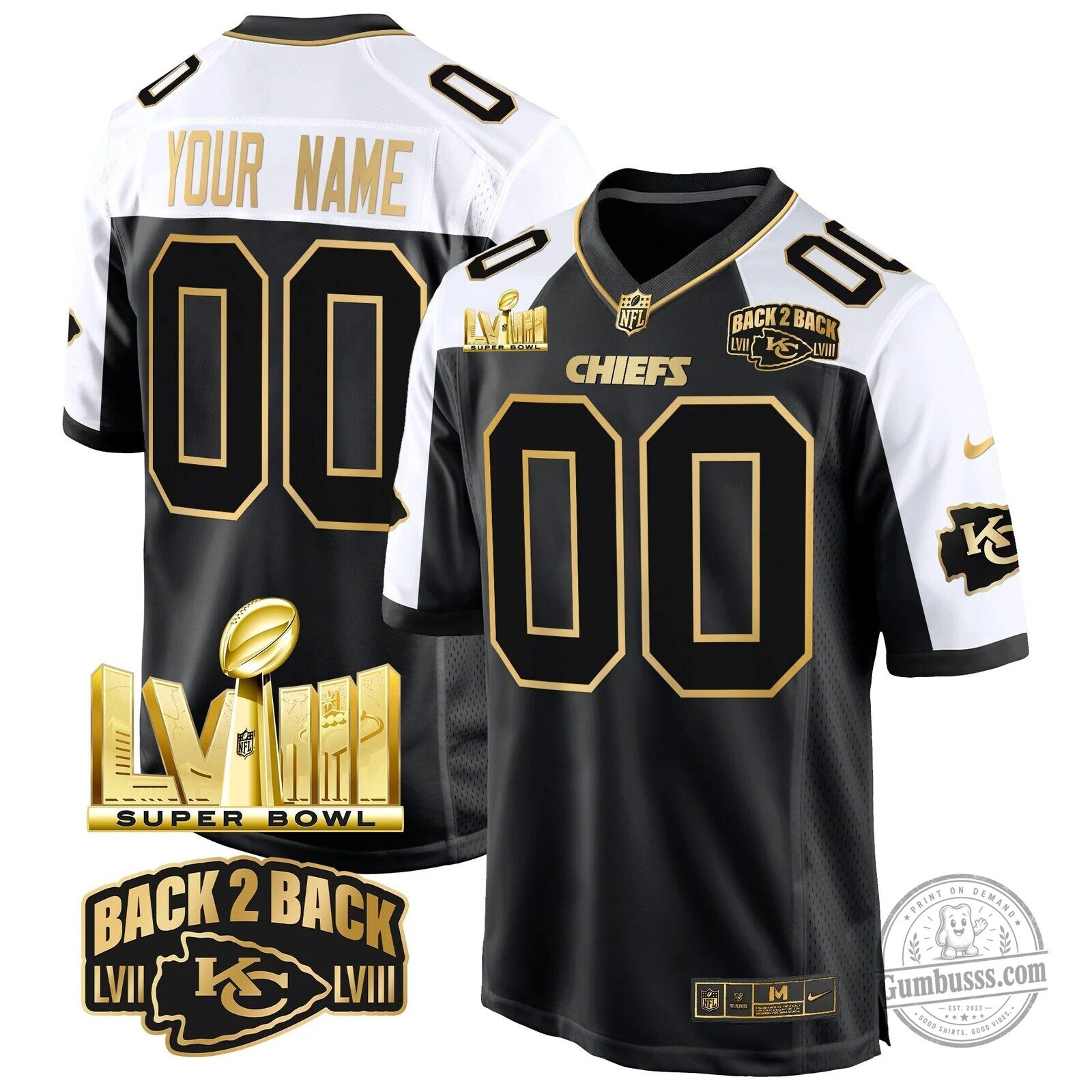 Kansas City Chiefs Super Bowl LVIII Back 2 Back Black Football Jersey 9 Kansas City Chiefs Super Bowl LVIII Back 2 Back Black Football Jersey