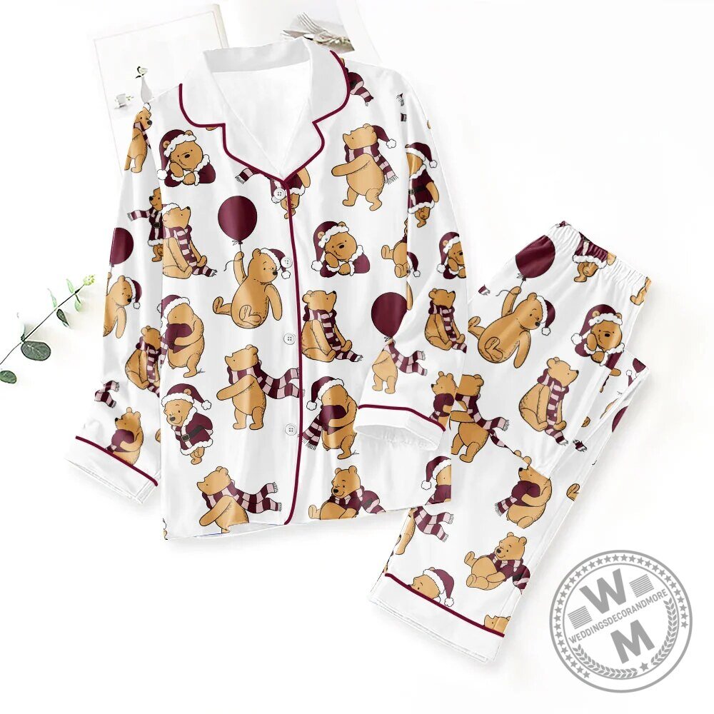 Winnie the Pooh Christmas Pajama Set with Red Piping