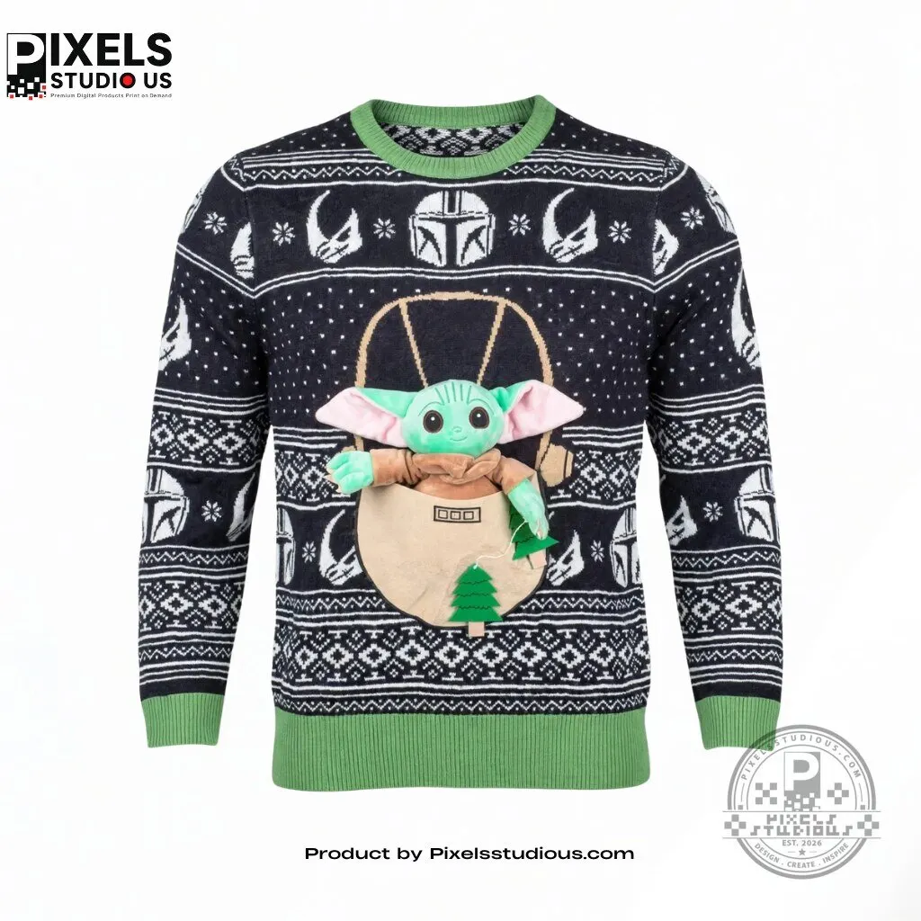 Mad Engine Star Wars Baby Yoda The Child Forces Trees Ugly Christmas Sweater