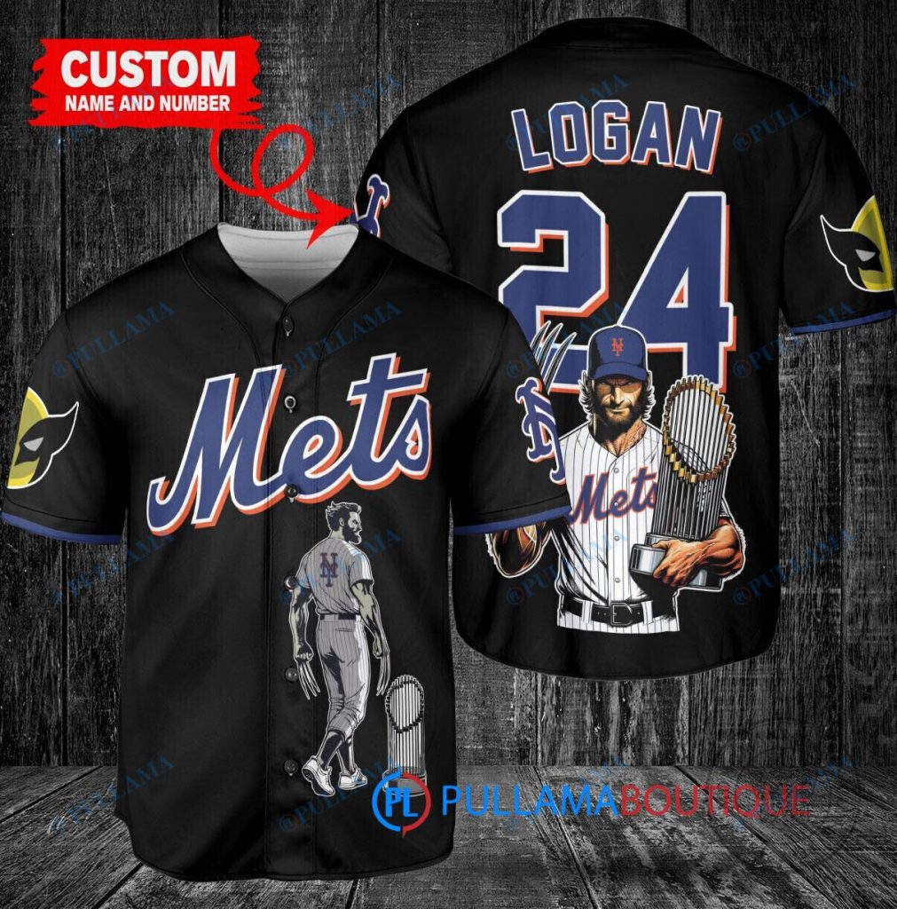 Wolverine Logan New York Mets World Series Trophy Custom Baseball Jersey 48 Wolverine Logan New York Mets World Series Trophy Custom Baseball Jersey