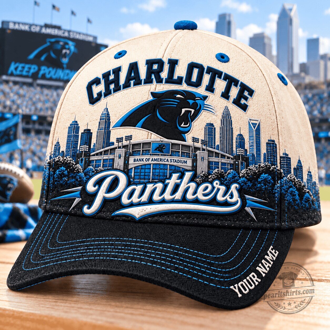 Carolina Panthers NFL Charlotte Skyline Personalized Baseball Cap Hat