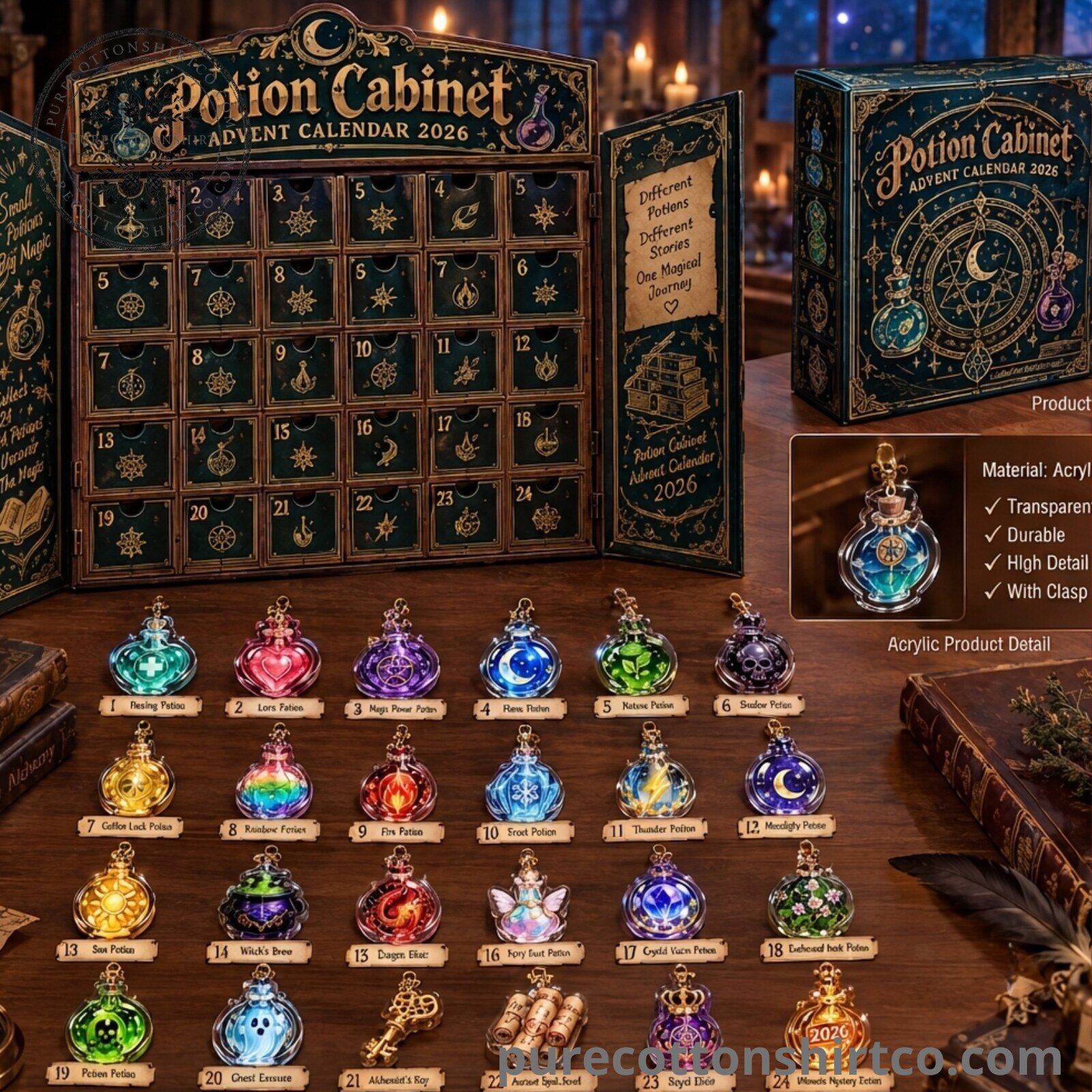 Potion Cabinet Advent Calendar 2026 - 24 Days Flat Acrylic Ornaments Box