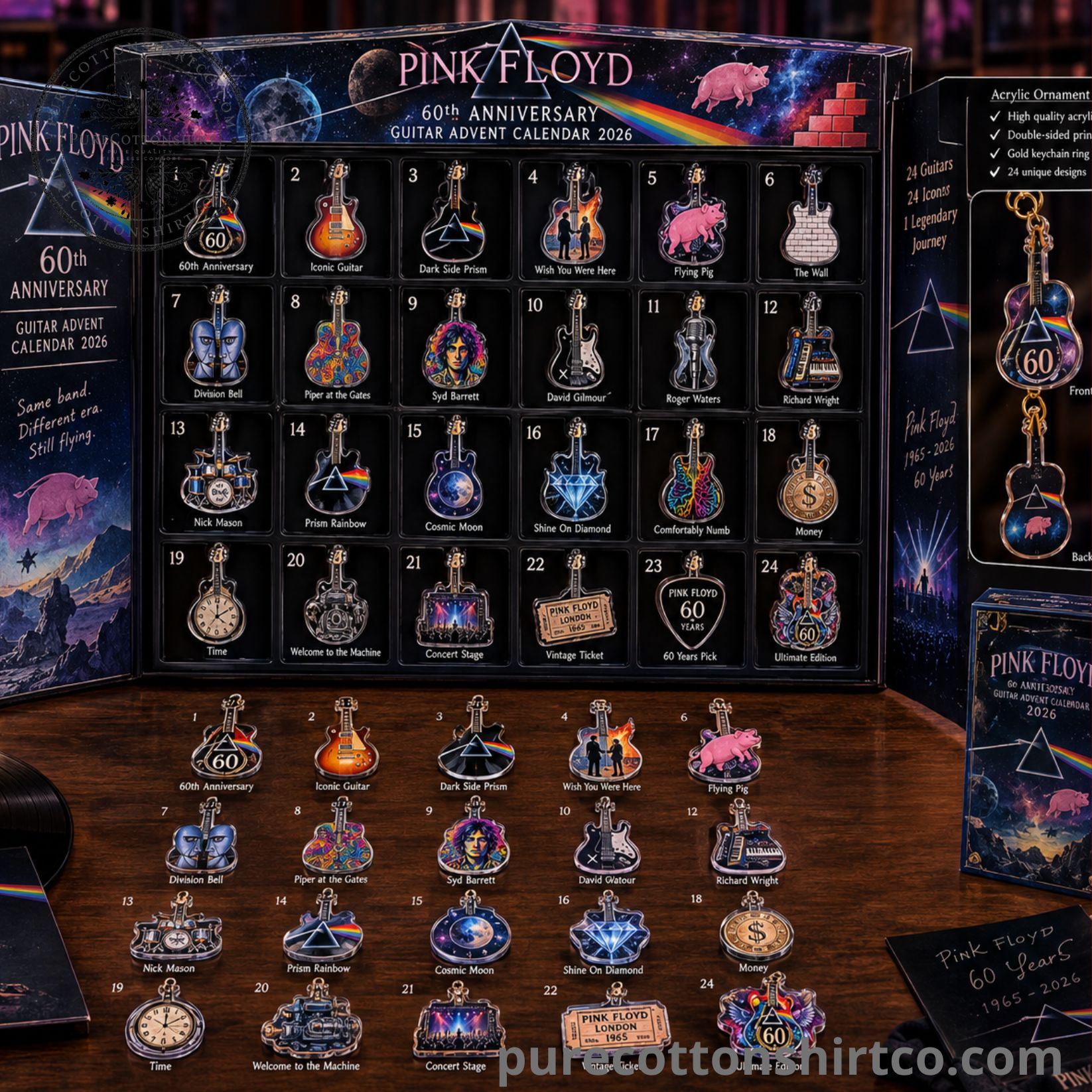 Pink Floyd 60th Anniversary Guitar Advent Calendar 2026 - 24 Days Flat Acrylic Ornaments Box