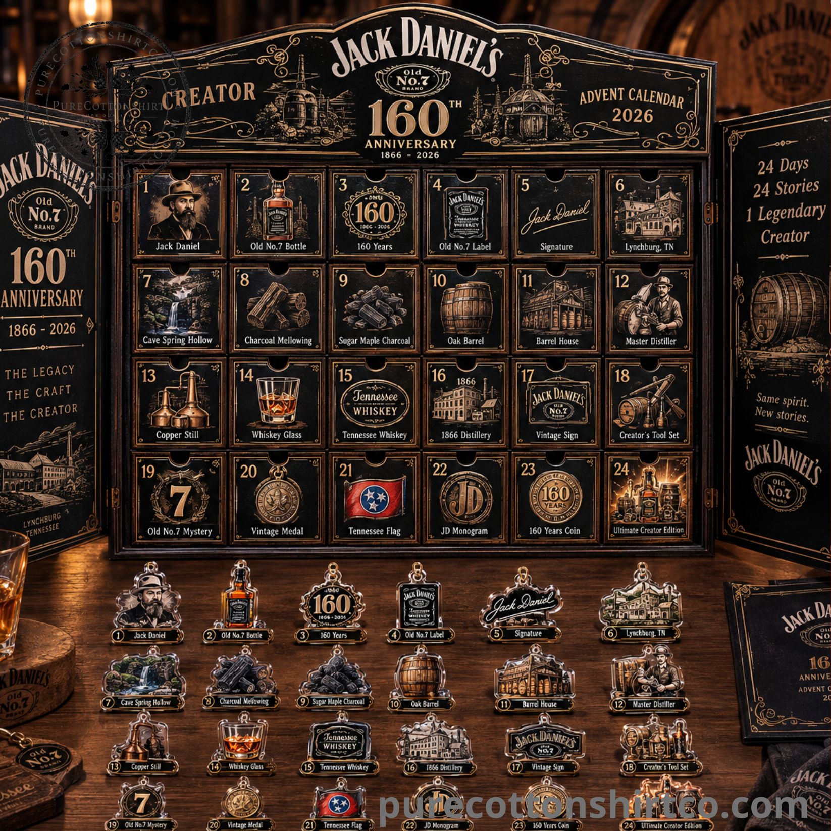 Jack Daniel's 160th Anniversary Advent Calendar 2026 - 24 Days Flat Acrylic Ornaments Box