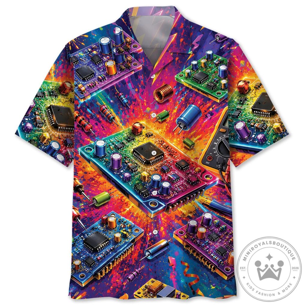 Colorful Electrician Electronic Circuit Board Vintage Art Hawaiian Shirt