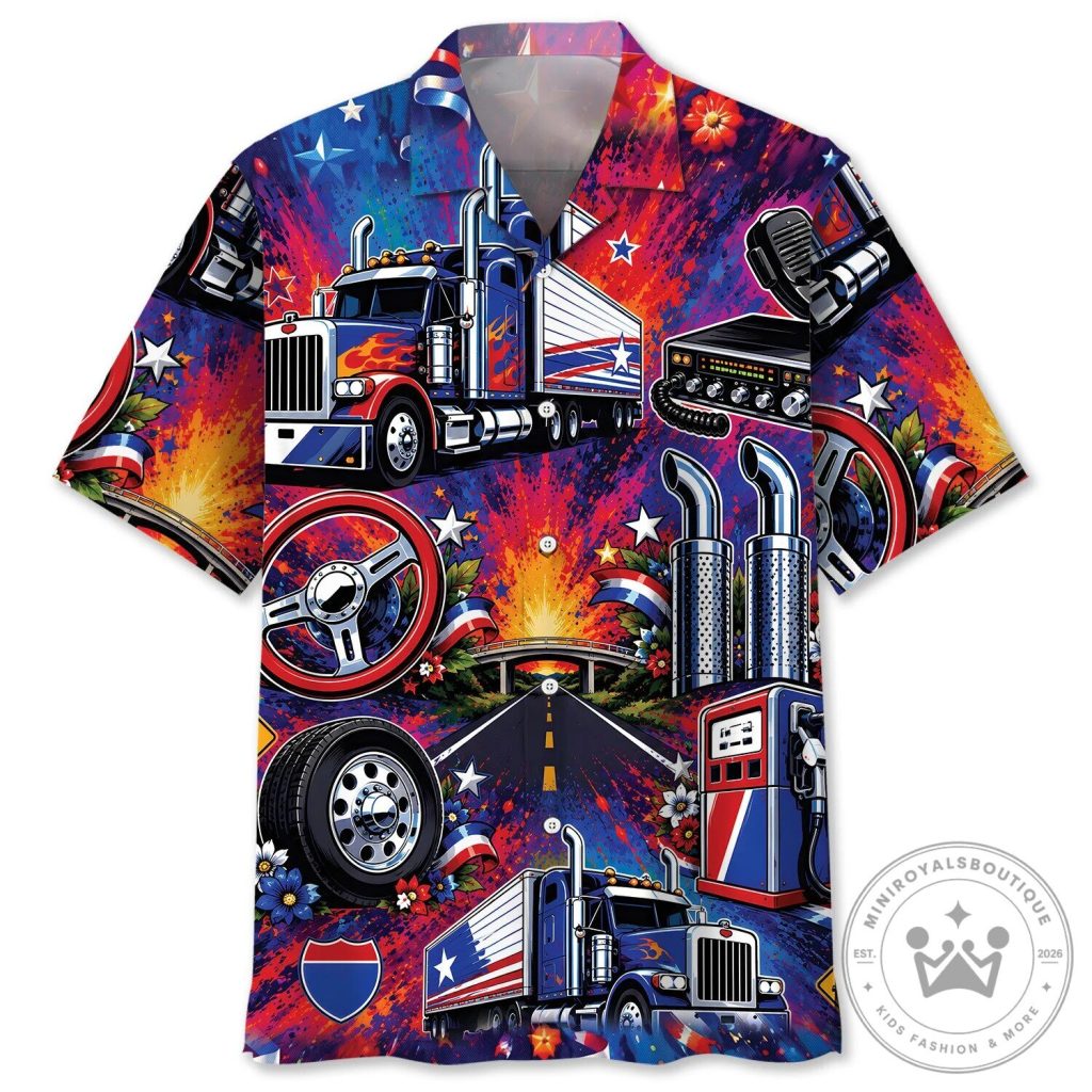 Colorful Trucker Vintage Art Hawaiian Shirt for Men and Women