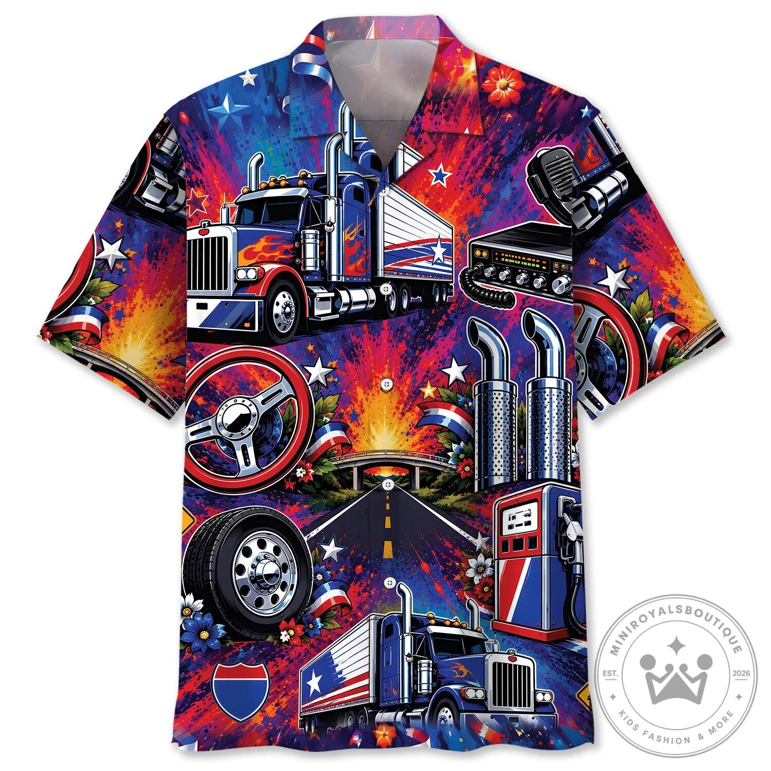 Colorful Trucker Vintage Art Hawaiian Shirt for Men and Women