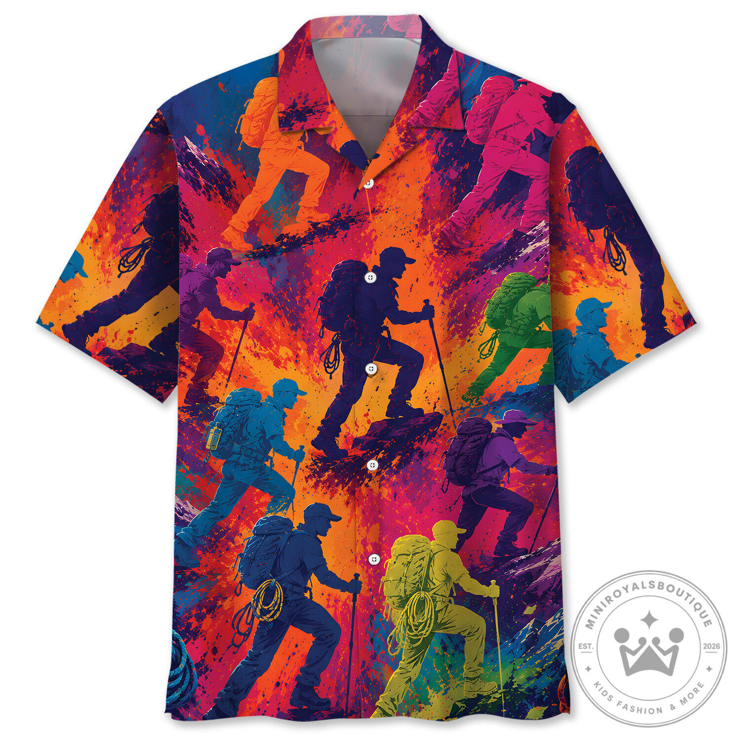 Colorful Hiking Vintage Art Hawaiian Shirt for Men and Women