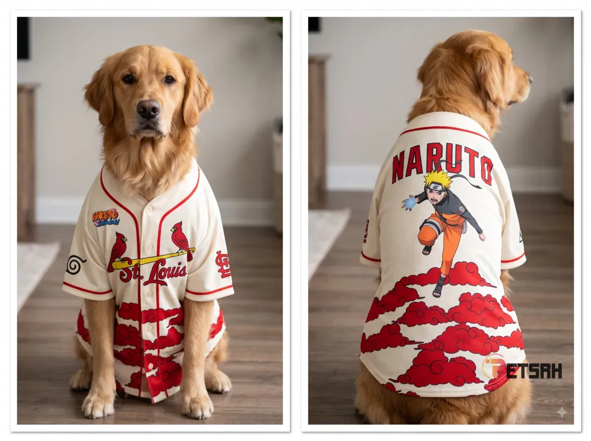 Front view of Cardinals Naruto Night 2026 Printed Baseball Jersey Shirt Giveaway,for Pet with official design details