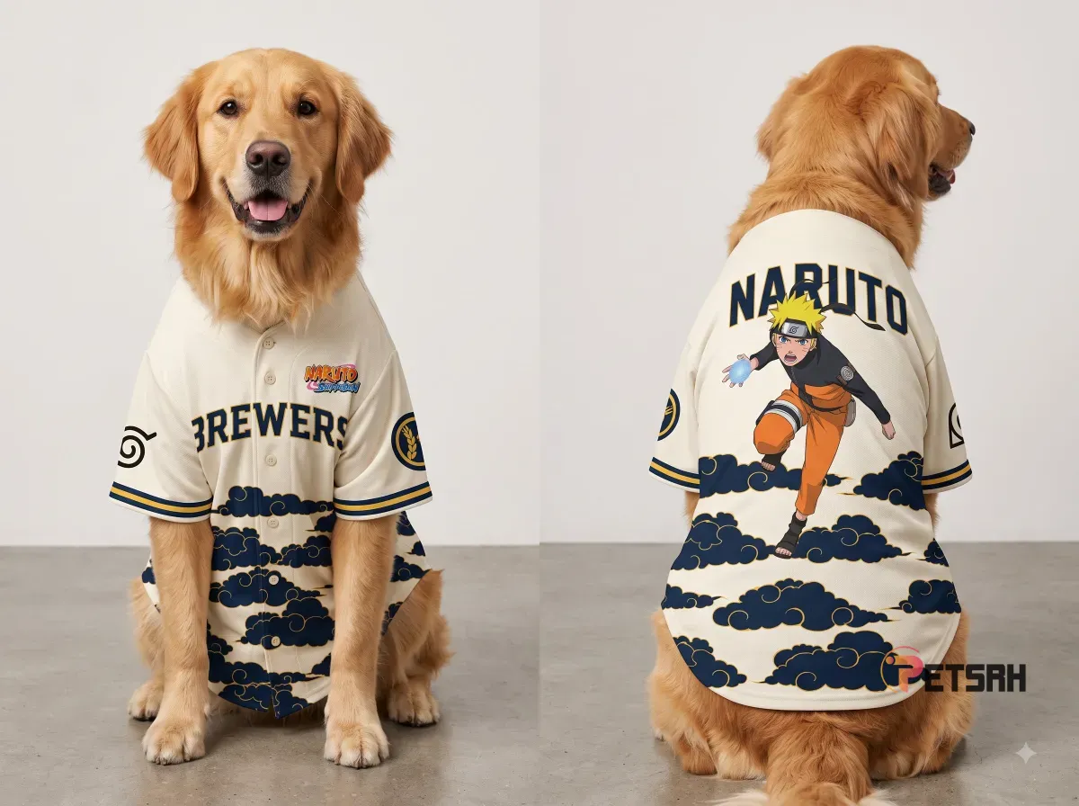 Front view of 2026 Brewers Naruto Night Pet Baseball Jersey Giveaway Shirt with official design details
