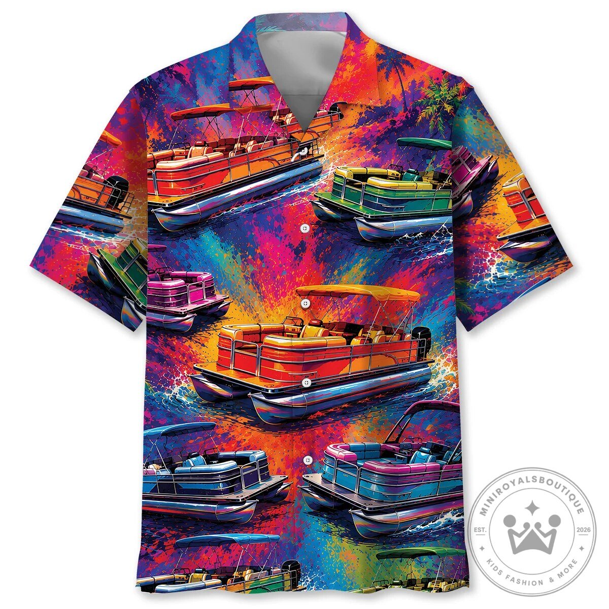 Colorful Pontoon Boat Vintage Art Hawaiian Shirt