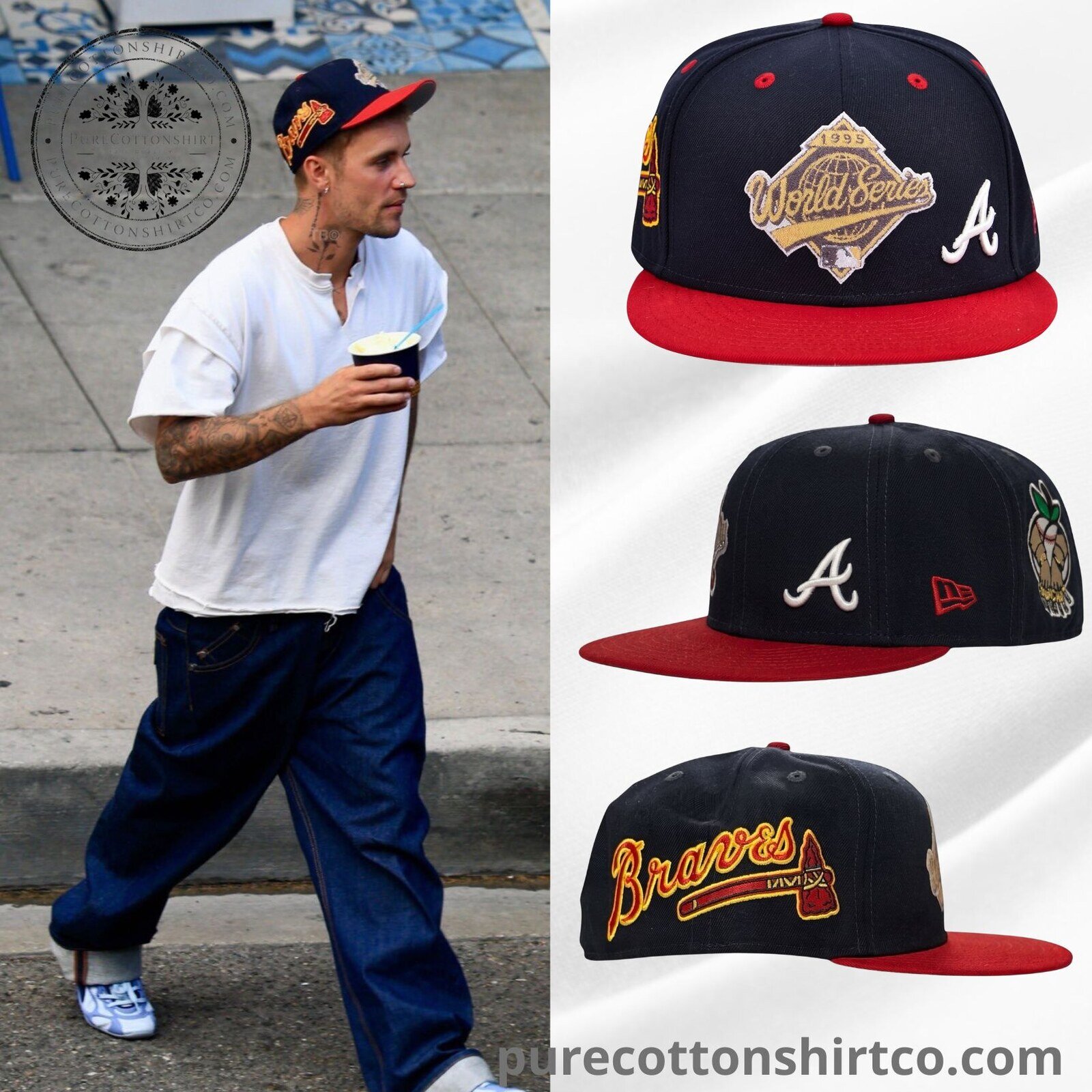 Justin Bieber NEW ERA 59FIFTY Fitted Cap New Era x QUAVO × LIDS ATLANTA BRAVES “1995 WORLD SERIES” CAP