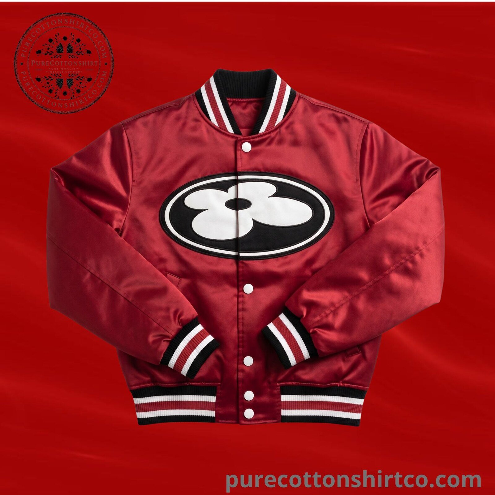 Pharrell Joined JAY-Z Louis Vuitton Flower Logo Red Satin Baseball Jacket