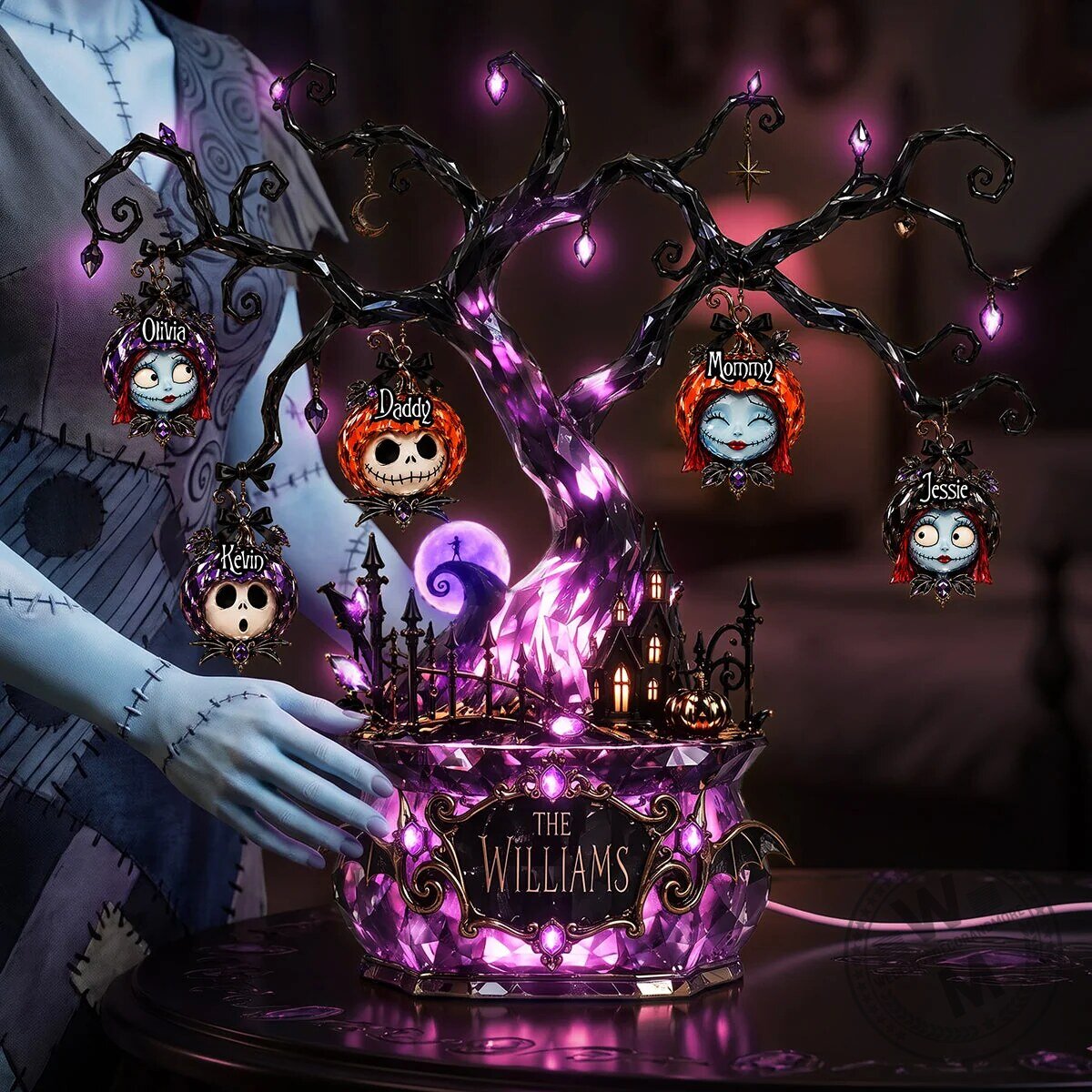 Nightmare Before Christmas Tree Light Box, Personalized Family Name Halloween Decor