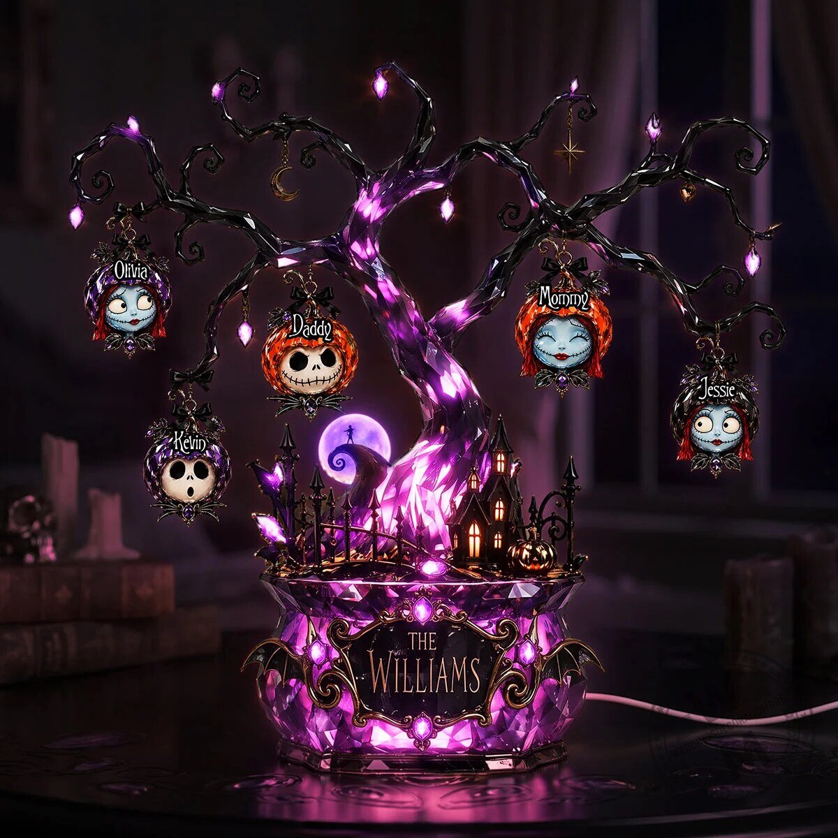 Nightmare Before Christmas Tree Light Box, Personalized Family Name Halloween Decor 5 Nightmare Before Christmas Tree Light Box, Personalized Family Name Halloween Decor
