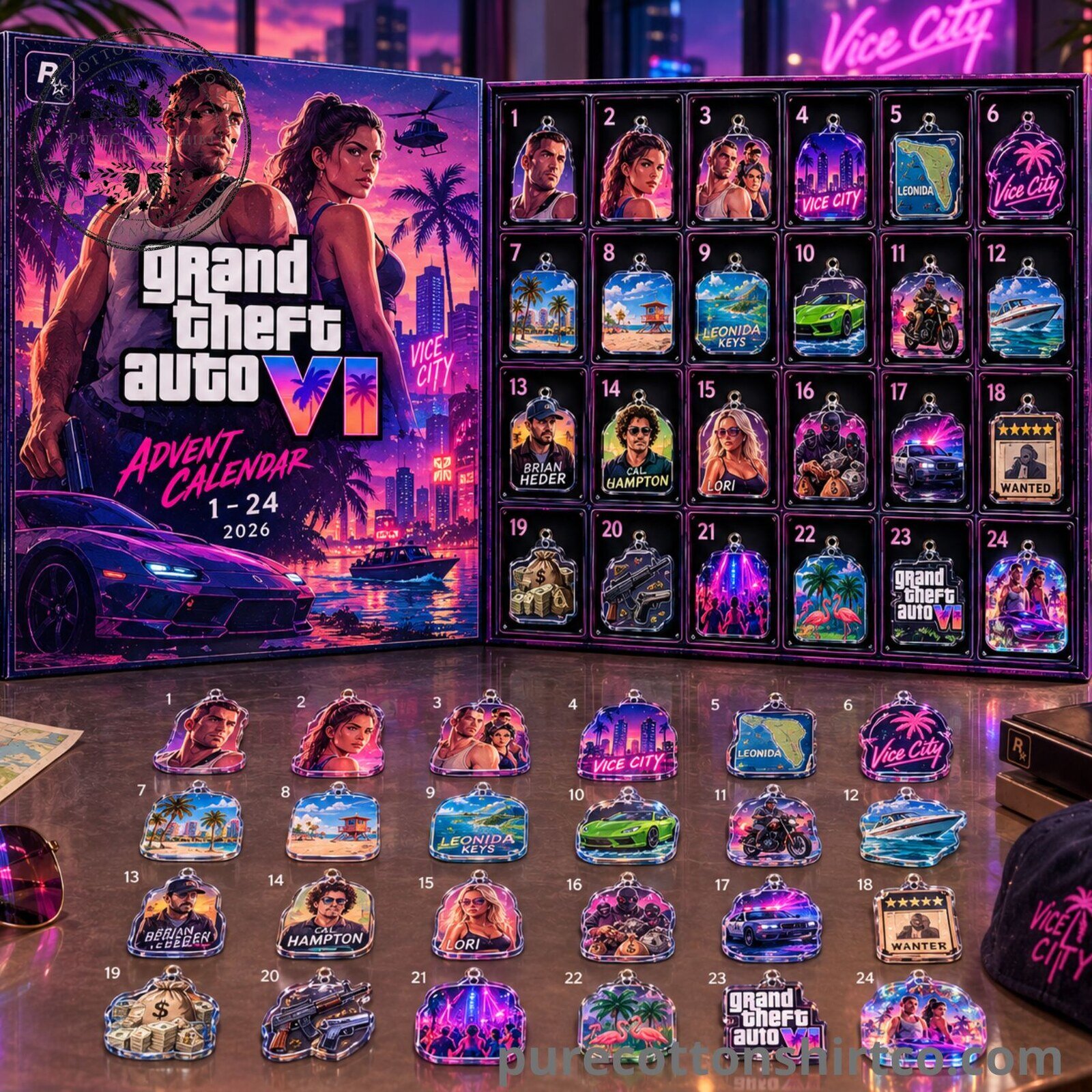 Grand Theft Auto VI Advent Calendar 2026 - 24 Days Flat Acrylic Ornaments Box