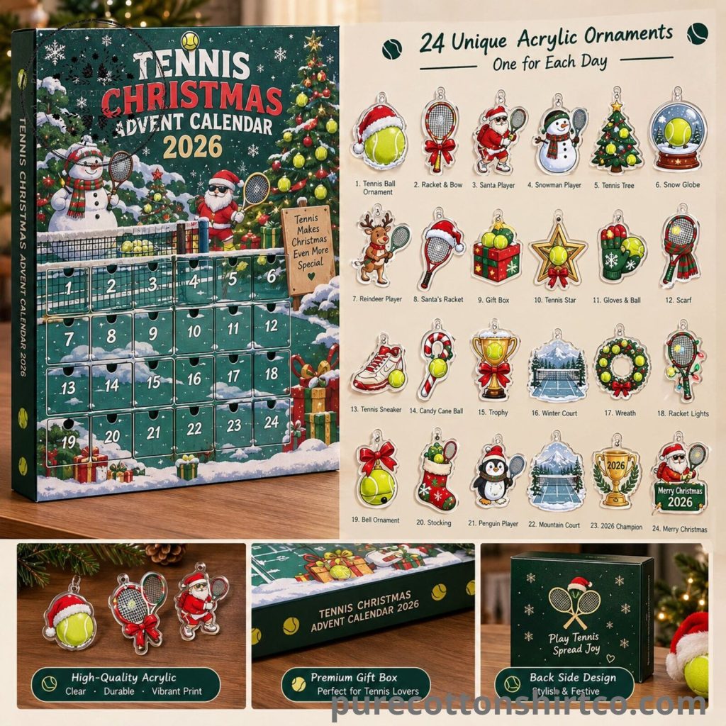 Tennis Christmas Advent Calendar 2026 - 24 Days Flat Acrylic Ornaments Box Tennis Christmas Advent Calendar 2026 - 24 Acrylic Ornaments